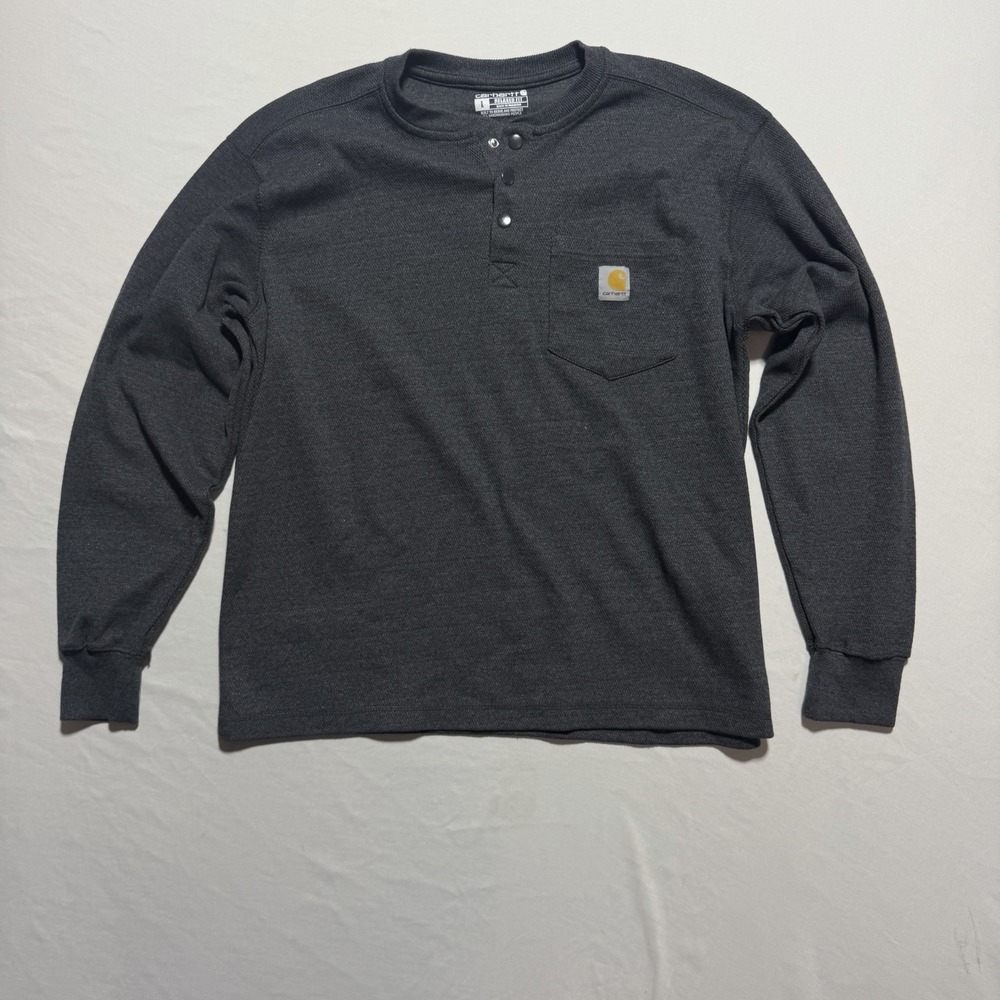 Carhartt K128 Henley Long Sleeve Pocket Shirt Mens L Charcoal Gray